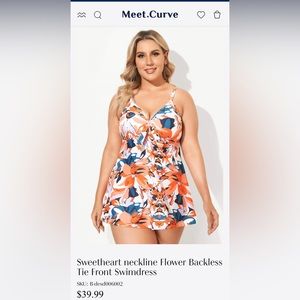 Sweetheart neckline Flower Backless Tie Front Swimdress